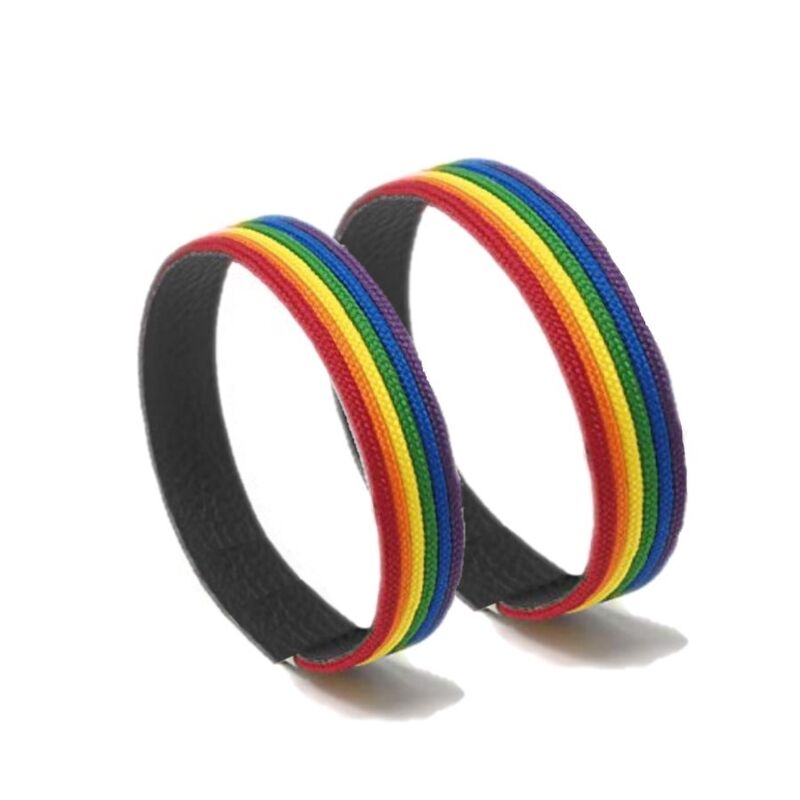 PRIDE - PULSEIRA DE COURO PRETO BANDEIRA LGBT