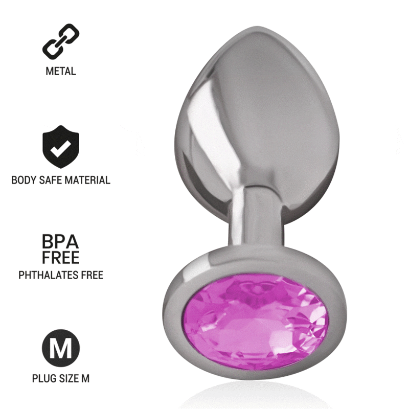INTENSE - PLUG ANAL DE METAL DE ALUMÍNIO COM CRISTAL ROSA TAMANHO L