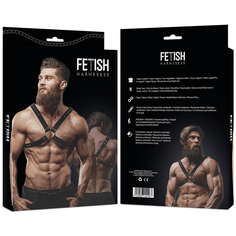FETISH SUBMISSIVE ATTITUDE - ARNÊS DE COURO ECOLÓGICO DE PEITO CRUZADO PARA HOMEM - Imagem 3