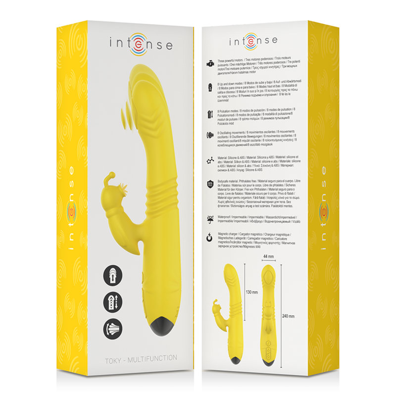 INTENSE - VIBRADOR MULTIFUNO TOKY PARA CIMA E PARA BAIXO COM ESTIMULADOR CLITÓRICO AMARELO - Imagem 5