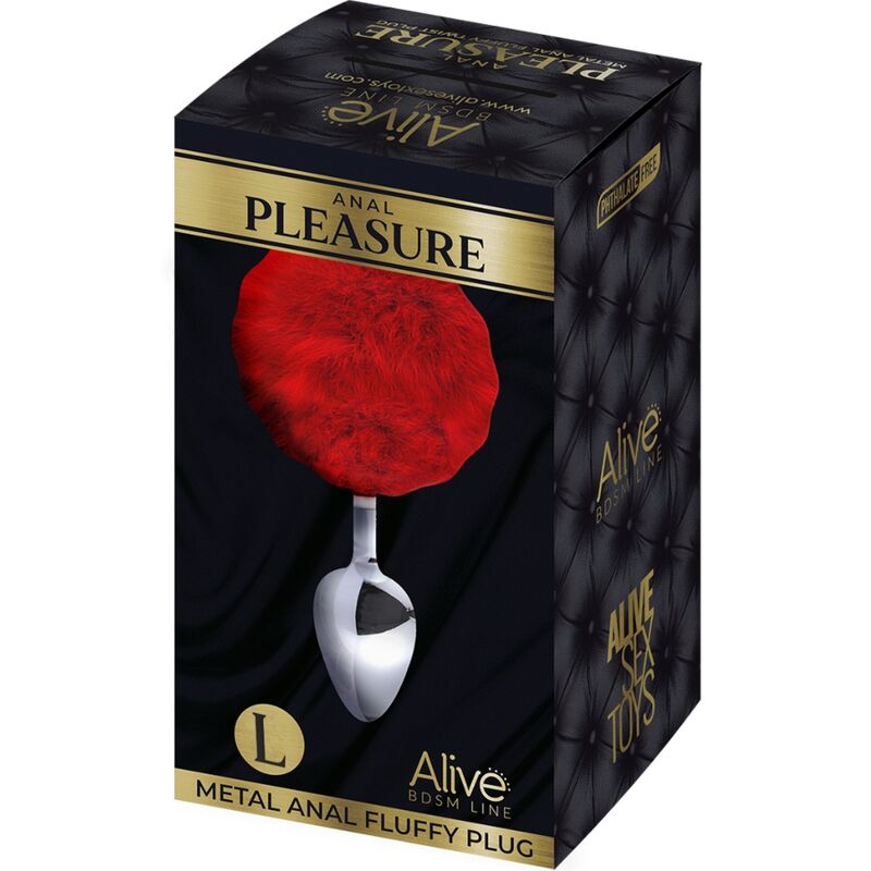 ALIVE - PLUG PRAZER ANAL METAL LISO FLUFFY VERMELHO TAMANHO L - Imagem 2