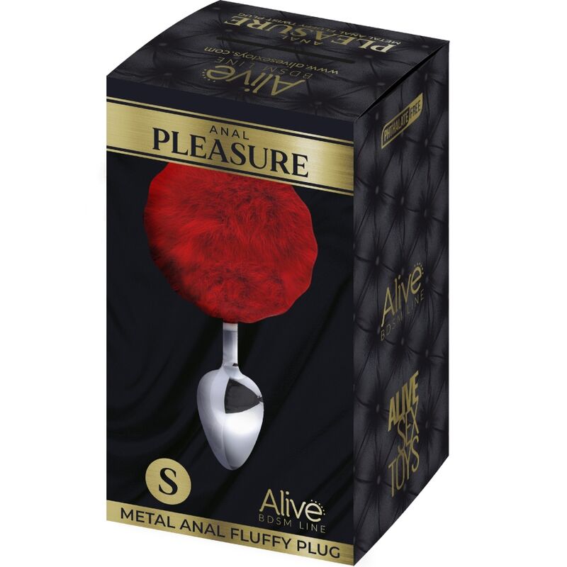ALIVE - PLUG DE PRAZER ANAL METAL LISO FLUFFY VERMELHO TAMANHO S - Imagem 2
