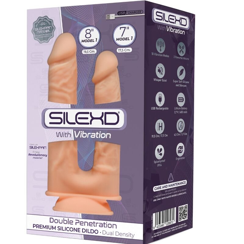 SILEXD - MODELO 1 VIBRADOR DE PÊNIS REALISTA DUPLA PENETRAÇÃO PREMIUM SILEXPAN SILICONE 17.5 / 19.5 CM - Imagem 2