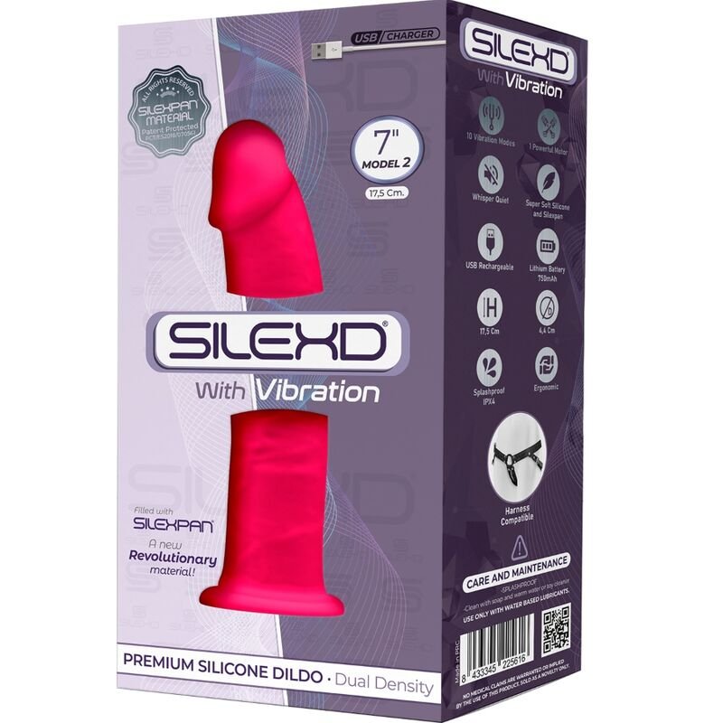SILEXD - MODELO 1 VIBRADOR DE PÊNIS REALÍSTICO SILICONE PREMIUM SILEXPAN FÚCSIA 17.5 CM - Imagem 2