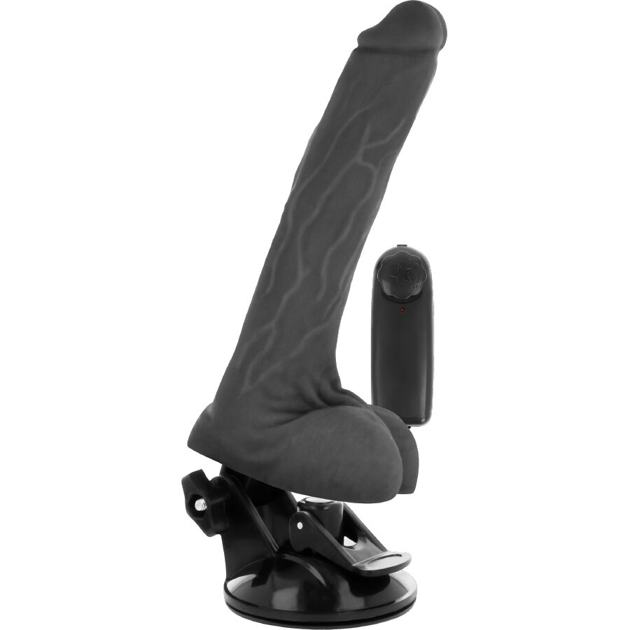 VIBRADOR DE CONTROLE REMOTO PRETO REALÍSTICO BASECOCK 20CM COM TESTÍCULOS