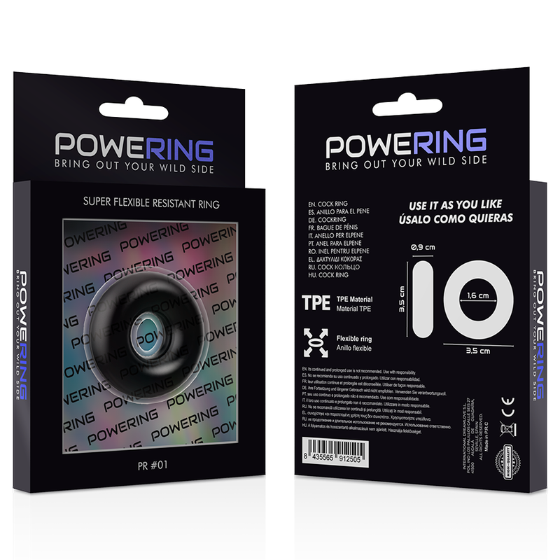 POWERING - ANEL PARA O PÉNIS SUPER FLEXÍVEL E RESISTENTE 3,5 CM PRETO - Imagem 2