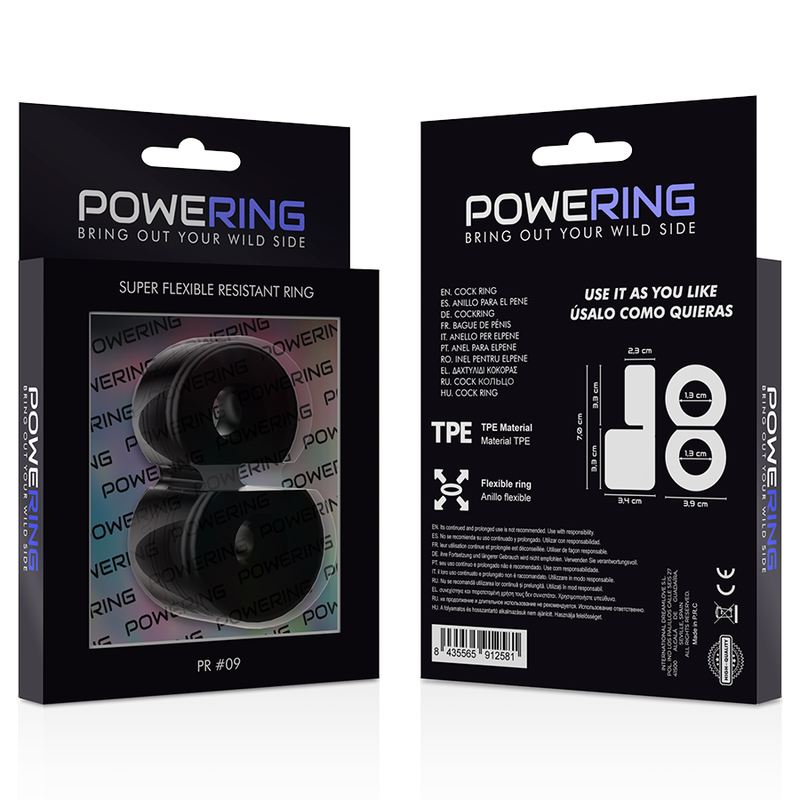 POWERING - ANEL DUPLO PARA PÉNIS SUPER FLEXÍVEL E RESISTENTE PR09 PRETO - Imagem 2